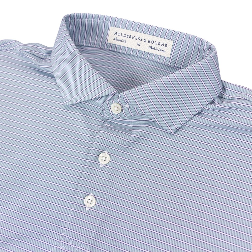 Holderness & Bourne The Nixon Polo Mens M Sage Navy Stripe Performance Golf